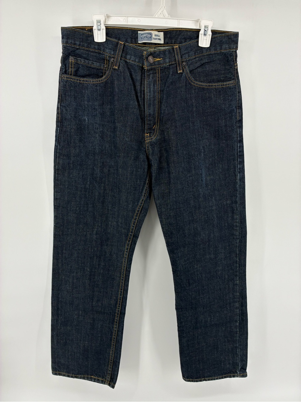 SIZE 34x30 Signature by Levi Strauss Men's Deep Indigo Straight Jeans